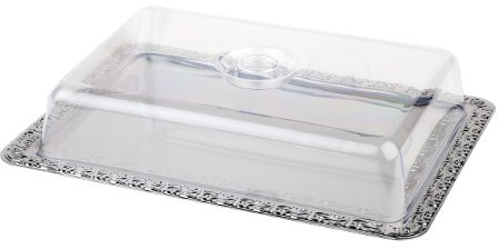 APS 38202 Plateau avec couvercle, 42 x 31 cm, hauteur 8 cm, acier inoxydable 18/0, couvercle en polystyrène, lavable au lave-vaisselle, fabriqué en Allemagne