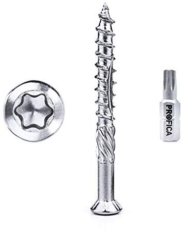 PROFICA Terrassenschrauben 5x50 200 Stück - Edelstahl C1 gehärtet - inkl. TX25 Edelstahl Bit und Leitfaden Terrassenbau