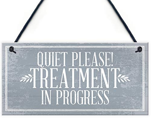 Red Ocean Quiet Please TREATMENT IN PROGRESS Do Not Disturb Hanging Wall Door Salon Sign Plaque Gift