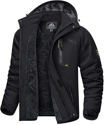 KEFITEVD Winterjacke Herren Warm Softshell Jacke Wasserdicht Snowboardjacke Gefüttert Kapuzenjacke Thermo Outdoorjacke für Snowboard Ski Männer Schwarz M