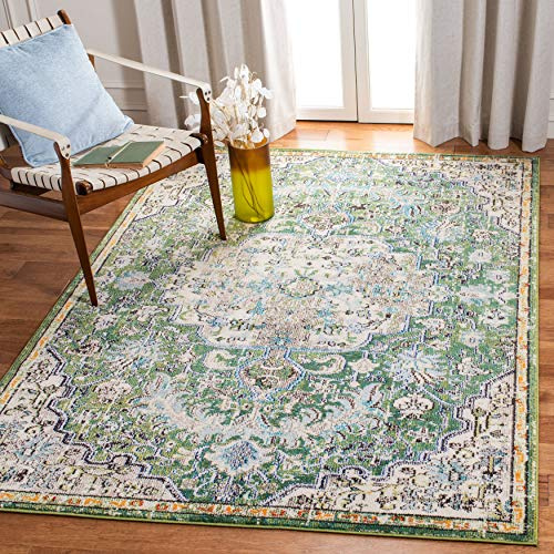 Safavieh Alfombra Contemporáneas para Sala de Estar, Comedor, Dormitorio - Madison Collection, Pelo Corto, Verde y Turquesa, 91 X 152 cm