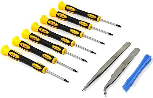 ACENIX 10 Pieces Phillips Magnetic Precision Torx Screwdriver Set with T3, T4, T5, T6, T7, T8,T10, Tweezers and pry bar Star Screwdrivers Opening Tools Sets Open Pry Tool Repair Kit