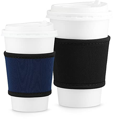 kwmobile Rivestimento Termico Tazza caffè da Asporto - Cooler Sleeve Hot Coffee Mug 200-700 ml - Protezione Termica per Bicchiere in Neoprene Nero/Blu Scuro