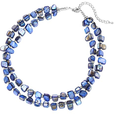 BULINLIN Boho Shell Beaded Necklaces Colorful Layered Beach Seashell Necklace Costume Jewellery Gifts for Women(Blue)