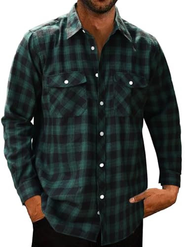 Halfword Camicia Flanella Uomo Quadri Camicia Casual Maniche Lunghe Pile dalla Cotone Loose Fit
