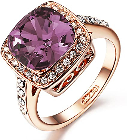 ACEFEEL Violet Cushion Halo Austrian Crystal Engagement Rings Wedding Party Statement Cocktails Classic Fashion
