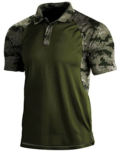 Mens Camouflage Outdoor Polo Shirt Short Sleeves Military Tactical Golf T-Shirts Athletic Moisture Wicking Casual Tees(Grey,Medium)