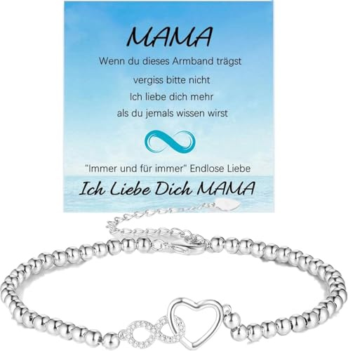 Jbniuay Muttertagsgeschenk - Gåva till mamma oändlighet-Herz armband för mamma armband silbe S925 - armband för mutter/mamma/mutti, 19.0 centímetros, Sterlingsilver