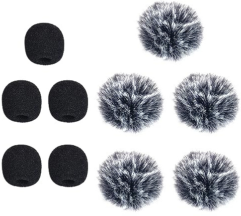 Ruittos 5 Packs Lavalier Microphone Wind Screen Furry Muffs Diameter 1cm Fits Most Lapel Clip Lav. Mini Lapel Microphone Dead Cat Windscreens (5 deadcats and 5x1cm Foam)