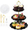 Mynoozi 2 Stück 3 Etagen Cupcake Ständer Dessert Tablett, Etagere Dessert Ständer, Wiederverwendbare Gestaffelt KuchenStand, Tortenständer für Hochzeit Geburtstag Tea Party (Schwarz und Weiß)
