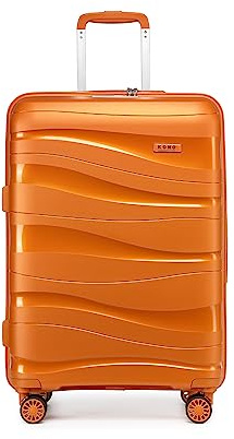 KONO Koffer Trolley Reisekoffer Mittelgroß Leicht Hartschalenkoffer mit TSA Schloss Zwillingsrollen Rollkoffer 4 Rollen (Orange, L)
