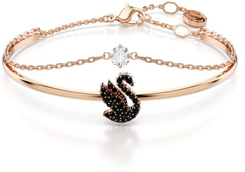 Swarovski Bracelet-jonc Swan, Cygne, Noir, Placage de ton or rosé