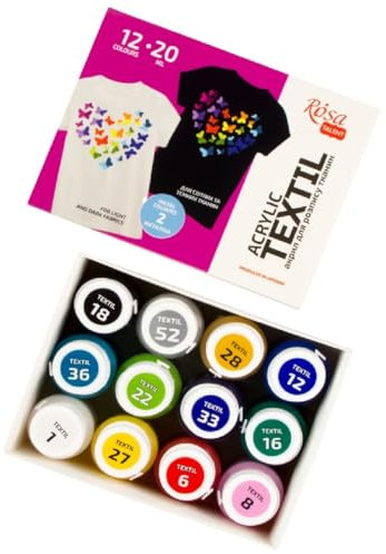 Krevo Art Stoffmalfarben Textilfarben Waschfest | Set aus 12 x 20ml Stofffarben in Fläschchen | Zum Bemalen von verschiedenen Textilien | Mit Gold & Silber