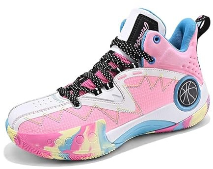 Zapatillas de Baloncesto for Hombre, Suela de Goma elástica Alta, Antideslizantes, for Deportes al Aire Libre, Bota de Baloncesto Transpirable (Color : Pink, Size : 44 EU)