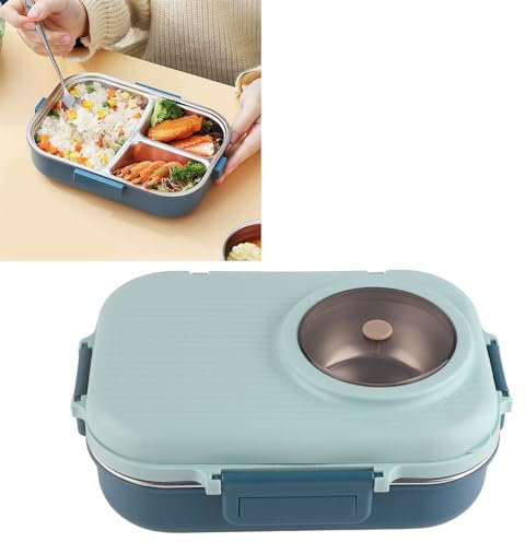 Lunch Box Termico Box in Acciaio Inossidabile con Design a Doppio Strato a 3 Griglie con Capacità di 1100 Ml, per Adulti, Adolescenti, Bambini, con Ciotola per Zuppa, per Pasti