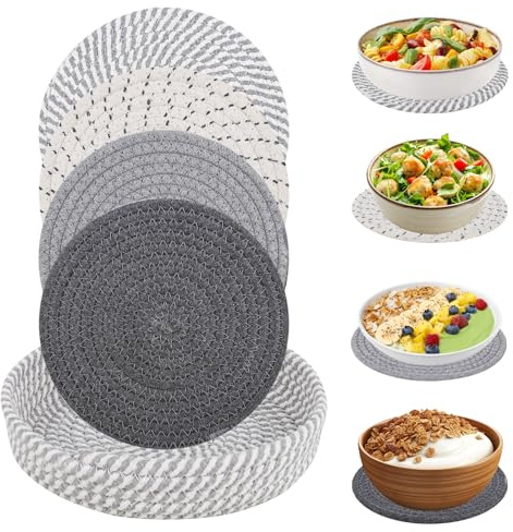 Sottopentola in Feltro 4 Pezzi Sottopiatto Sottotazza Sottopentola Nero Sottopentola Legno Set di Sottopentola Poggia Pentole Calde Sottopentola Rotondo Con Cestino per Tavolo e Mobili 20 cm