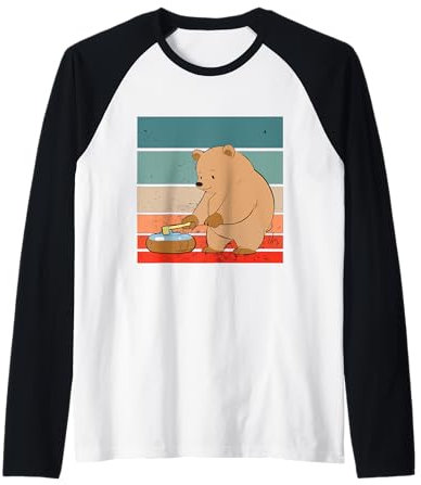 Bär Cartoon Curling Besen Stein Eis Sport freundlich Raglan
