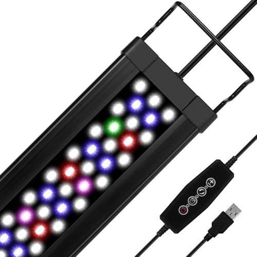 Zingbabu Lampe d'aquarium USB 10W Full Spectrum fish tank light avec minuterie support extensible réglable pour aquarium 12-24 pouces