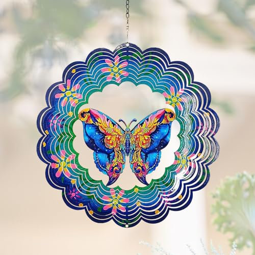 NICENEEDED Butterfly Hanging Wind Spinner, 3D Metal Hanging Wind Spinners for Outdoor & Indoor Decorations, 9.8 Inch Butterfly Spinner Decor Wind Sculpture for Yard and Garden