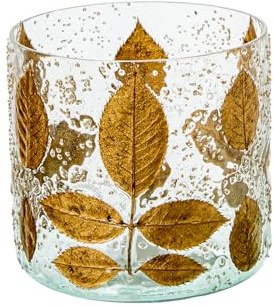 PORTAVELAS CRISTAL C/HOJAS DORADAS_°11X10CM