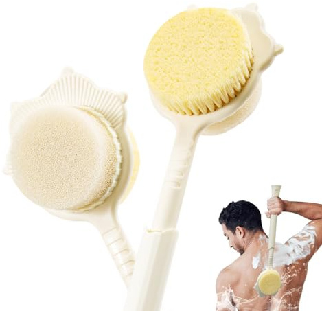 Brosse Dos Douche Long Manche Silicone Double Face 70 cm, Brosse Douche Dos Amovible L'éponge avec Tête de Brosse Rotative à 360 °, Brosse Dos Douche pour Hommes, Femmes et Personnes Agées (Blanc)