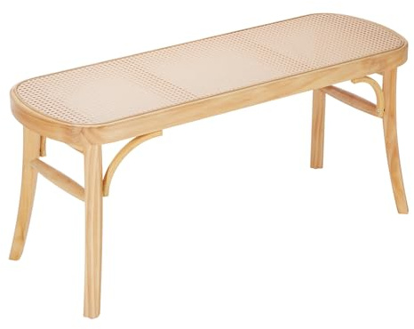 VEVOR banc en rotin, 1100 x 368 x 468 mm, Banc d'entrée avec Pieds en Bois de chêne, Bout de lit bohème avec rotin tissé à la main, Couloir, pour Salon, Cuisine, Bois Naturel
