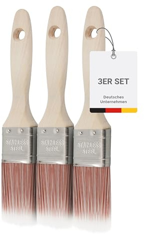 Kolorat® Flachpinsel Set – 3 Stück in der Breite 40 mm – Universell einsetzbar für Lack, Lasur & Wandfarbe– Ergonomischer Holzgriff – Streifenfreie Ergebnisse ohne Borstenverlust