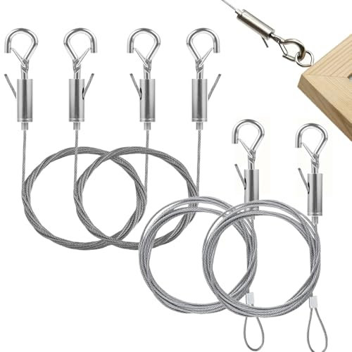 ukfisy Picture Hanging Kit with Hooks and Loop,4 Pcs 2m Picture Hanging Wires Mirror Hanging kit Heavy Duty Picture Wire Suitable for Potted Plants,Lamps,Billboards,Photo Frame