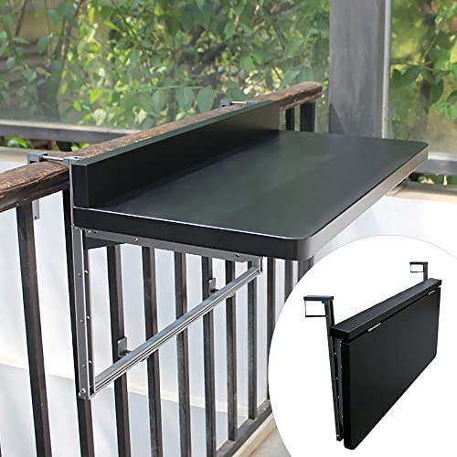 Tavolo da bar pieghevole da balcone per ringhiere, tavolo da ringhiera regolabile da parete, nero, 80 x 40 cm, tavolino salvaspazio e supporto per fiori per patio e giardino.