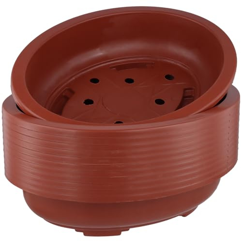 KEILEOHO Lot de 12 Pots de Fleurs Ovales en Plastique - 38 x 29 x 9 cm - Marron Rouge - Grands Pots pour Plantes d'Intérieur et d'Extérieur