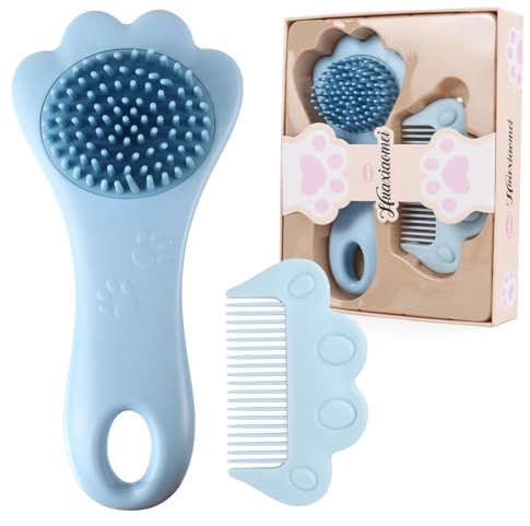 MEGAVOW Baby Hair Brush and Comb Set, Cradle Cap Brush for Bathing, Silicone Shampoo Comb, Hair Comb for Newborns & Toddlers, Cat Paw, Perfect Baby Registry Gift