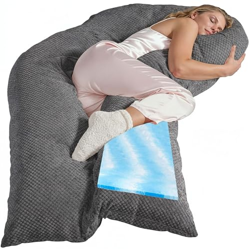 Traumreiter Seitenschläferkissen Visco XXL Professional mit Bezug Grau Deluxe, Hybrid Wendekissen + 1cm Memory Foam, U Form Schwangerschaftskissen Body Pillow Komfortkissen, Ergonomie Zertifiziert