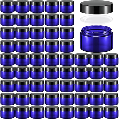 60 Stück Glas Leerdose 30 ml, Blaue Glas Kosmetikdosen mit Schraubdeckel und Dichtung, Leere Glasdosen für Creme Lippenbalsam Salbe Kerzenherstellung und DIY Kosmetik