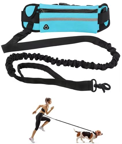 Laisse Chien, Canicross Main Libre avec Ceinture de Course Réglable - Laisse Élastique Anti-Traction, Bande Réfléchissante – Running, Jogging, Marche et Randonnée, Double poignée