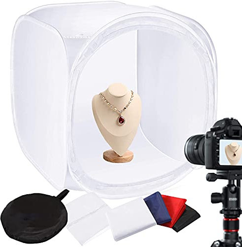 24x24 Inch 60cm Foto Estudio de disparo Tent Light Kit Cubo de difusión suave de la caja con 4 colores telones de fondo (rojo oscuro Azul Negro Blanco) para Fotografía