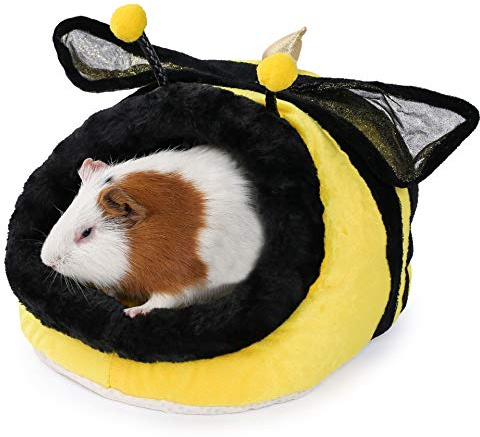 JanYoo Syrian Hamster Hideout Hedgehog Cage Accessories Midwest Guinea Pig House Decorations Items Chinchilla Supplies Bed(L, Bee)