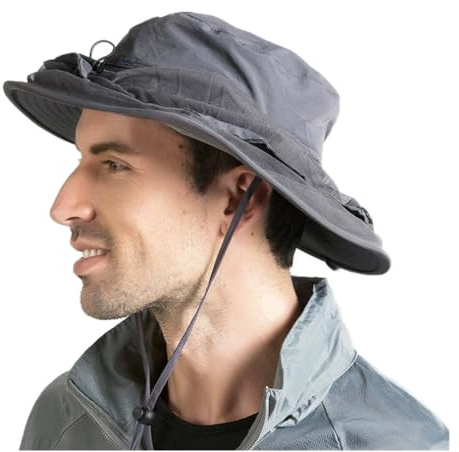 Head Net Hat for Men Women Safari Sun UV Protection Hat with Netting Net Mesh Bug Cap Outdoor Fishing Hiking Gardening Bucket Dark Gray