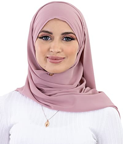 Hijab à enfiler à nouer en crêpe de luxe pour femme musulmane voilée HE900 (Rose Parme)