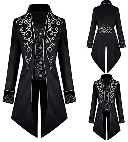TTOKGZG Men's Medieval Steampunk Tailcoat Costumes Gothic Vintage Court Jacket for Adult (Black, M)