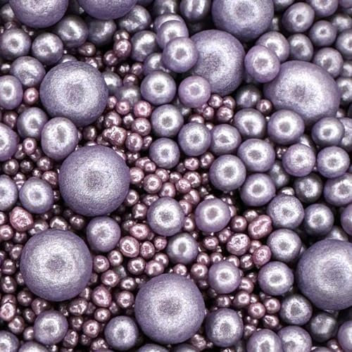 Scrumptious - Pearls Mix - Glimmer Violet Cake Topper Sprinkles - 30g Edible Shimmer Ball Cupcake Decorations - Perfect for Weddings, Christenings & Parties
