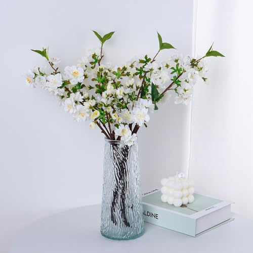 VaryFloral 4 Pezzi Rami Decorativi Finti per Decorazioni Fiori di Ciliegio Finti Bianco Rami Decorativi per Vaso Fiori Artificiali Natale Pianta Artificiale Autunno Decorazioni Casa Matrimonio Casa