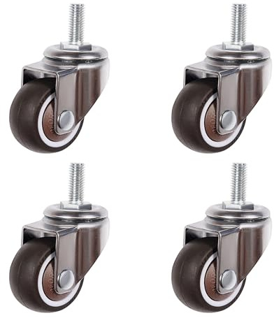 Kozuoan Lot de 4 mini roulettes pivotantes en caoutchouc avec tige filetée M6 x 15 mm, adaptées aux petits chariots, meubles, étagères, capacité de charge 40 kg(25 mm, sans freins)