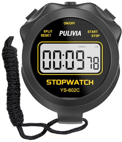 PULIVIA Cronómetro Deportivo con Botón de Encendido y Apagado Silencioso, Sin Calendario para un Funcionamiento Sencillo, Cronómetro Digital para Entrenamiento de Niños y Entrenadores, Negra