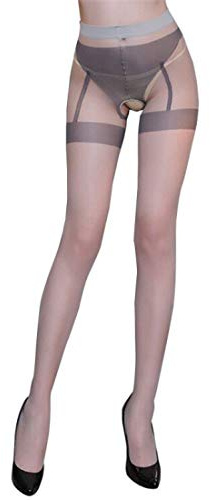STIOEDYUAN Medias sexis transparentes para mujer, con abertura en la entrepierna, elásticas, transparentes, seductoras, Gris, Talla única