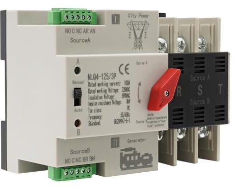 Dual Power Interruptor de transferencia automático, 3P 100 A, interruptor automático de corriente de emergencia, 220 V CA, interruptor de alimentación automático con doble potencia, manual y