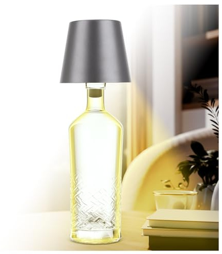 AddLiving LED-flasklampa | Batteridriven lampa med touch-funktion | sänglampa dimbar | lampskärm | 3 ljusfärger | 56 lysdioder | väderbeständig IP44 | Bottle Light | inkl. 3 flasktillbehör (grå)