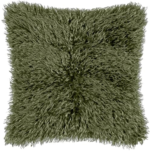 furn. Rowan Cushion Cover – Soft Faux Fur Mongolian Style Decorative Cushion with Velvet Reverse (Khaki - 50x50cm)