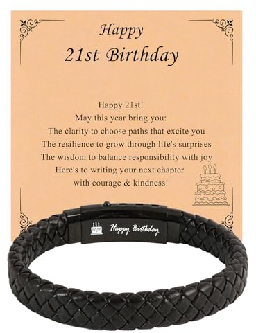Herrarmband läder födelsedagspresenter: Läderarmband för män 13:e 18:e 21:a 30:e 40:e födelsedagspresent justerbar 19 cm – 23 cm armband för pappa son barnbarn farbror pojke jul tacksägelsedagen