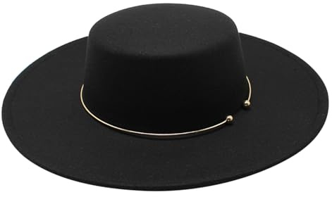 Generisch Chapeaux Fedora pour femmes, chapeau plat pour hommes, chapeau Pork Pie, large bord, chapeau d'église, imperméable, Noir , taille unique