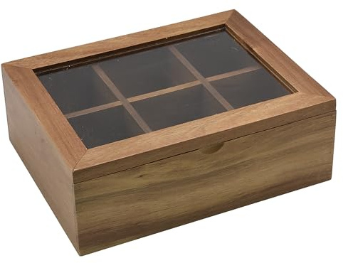 Zoha Teebox aus Akazienholz mit Plexiglasdeckel - Elva Teeaufbewahrungsbox für Teebeutel, Teekiste mit Fächern, Holz Teebox für Teeorganisation, elegante Tee Box Aufbewahrung